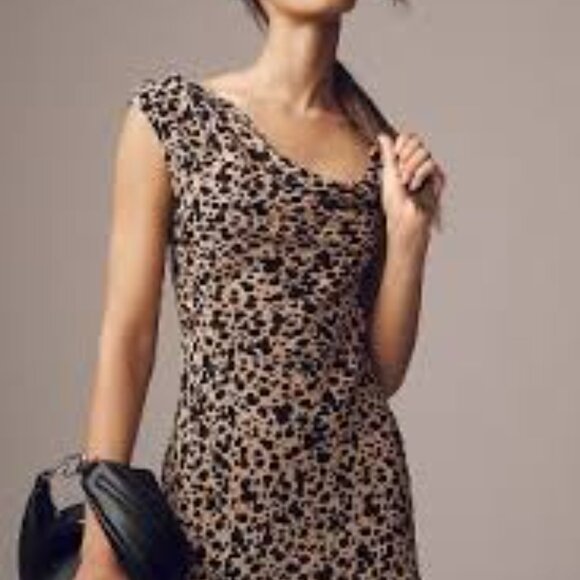 Commense Asymmetric Collar Leopard Printed Short Dress, Size L - Picture 3 of 3